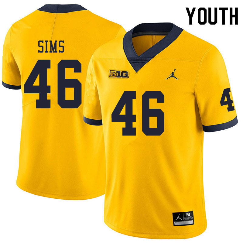 Youth #46 Myles Sims Michigan Wolverines College Football Jerseys Sale-Yellow